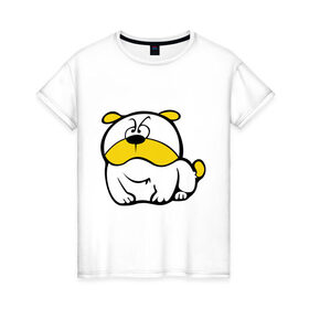 Женская футболка хлопок с принтом Собачка в Белгороде, 100% хлопок | прямой крой, круглый вырез горловины, длина до линии бедер, слегка спущенное плечо | бульдог | животные | песик | собака | собачка