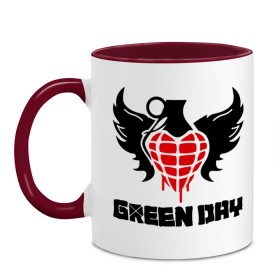 Кружка двухцветная с принтом Green Day Wings в Белгороде, керамика | объем — 330 мл, диаметр — 80 мм. Цветная ручка и кайма сверху, в некоторых цветах — вся внутренняя часть | green day | green day wings | green day граната | heavy metal | metal | rock | trash metal | альтернатива | граната | грин дэй | квартет | метал | рок | рок группа | рок группы | трэш метал | хеви метал