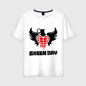 Женская футболка хлопок Oversize с принтом Green Day Wings в Белгороде, 100% хлопок | свободный крой, круглый ворот, спущенный рукав, длина до линии бедер
 | green day | green day wings | green day граната | heavy metal | metal | rock | trash metal | альтернатива | граната | грин дэй | квартет | метал | рок | рок группа | рок группы | трэш метал | хеви метал