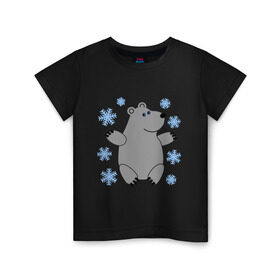 Детская футболка хлопок с принтом Белый мишка в Белгороде, 100% хлопок | круглый вырез горловины, полуприлегающий силуэт, длина до линии бедер | Тематика изображения на принте: белый медведь | белый мишка | животные | мишка с в снежинках | новогодний мишка | новый год