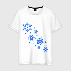 Мужская футболка хлопок с принтом Снежинки (snowflakes) в Белгороде, 100% хлопок | прямой крой, круглый вырез горловины, длина до линии бедер, слегка спущенное плечо. | Тематика изображения на принте: 