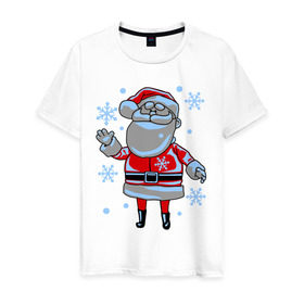 Мужская футболка хлопок с принтом Дед мороз и снег в Белгороде, 100% хлопок | прямой крой, круглый вырез горловины, длина до линии бедер, слегка спущенное плечо. | 
