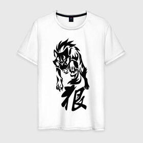 Мужская футболка хлопок с принтом Волк в Белгороде, 100% хлопок | прямой крой, круглый вырез горловины, длина до линии бедер, слегка спущенное плечо. | media | волк | злой волк | прыжок волка | трайблы и узоры | хищник