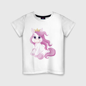 Детская футболка хлопок с принтом Пони (маленькая принцесса) в Белгороде, 100% хлопок | круглый вырез горловины, полуприлегающий силуэт, длина до линии бедер | корона | пони | розовая пони