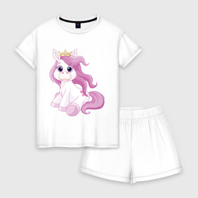 Женская пижама с шортиками хлопок с принтом Пони (маленькая принцесса) в Белгороде, 100% хлопок | футболка прямого кроя, шорты свободные с широкой мягкой резинкой | корона | пони | розовая пони