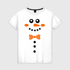 Женская футболка хлопок с принтом Снеговик. в Белгороде, 100% хлопок | прямой крой, круглый вырез горловины, длина до линии бедер, слегка спущенное плечо | бабочка