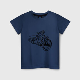 Детская футболка хлопок с принтом Скелет на мотоцикле в Белгороде, 100% хлопок | круглый вырез горловины, полуприлегающий силуэт, длина до линии бедер | скелет