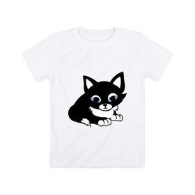 Детская футболка хлопок с принтом Кошечка в Белгороде, 100% хлопок | круглый вырез горловины, полуприлегающий силуэт, длина до линии бедер | киска | кошечка | кошка с белым хвостиком | мяу | черная кошка