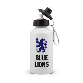 Бутылка спортивная с принтом blue lions (chelsea) в Белгороде, металл | емкость — 500 мл, в комплекте две пластиковые крышки и карабин для крепления | blue lions | blue lions (chelsea) | спорт | футбол