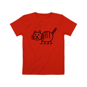 Детская футболка хлопок с принтом Рисунок кота в Белгороде, 100% хлопок | круглый вырез горловины, полуприлегающий силуэт, длина до линии бедер | кот | кот с тремя полосками | котик | рисунок кота | смешной кот | усы