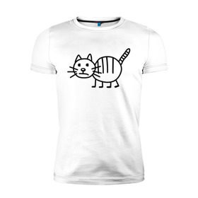 Мужская футболка премиум с принтом Рисунок кота в Белгороде, 92% хлопок, 8% лайкра | приталенный силуэт, круглый вырез ворота, длина до линии бедра, короткий рукав | кот | кот с тремя полосками | котик | рисунок кота | смешной кот | усы