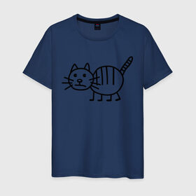 Мужская футболка хлопок с принтом Рисунок кота в Белгороде, 100% хлопок | прямой крой, круглый вырез горловины, длина до линии бедер, слегка спущенное плечо. | Тематика изображения на принте: кот | кот с тремя полосками | котик | рисунок кота | смешной кот | усы