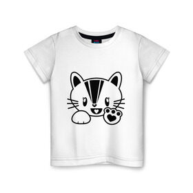 Детская футболка хлопок с принтом Киса в Белгороде, 100% хлопок | круглый вырез горловины, полуприлегающий силуэт, длина до линии бедер | киса | котик | кошечка | лапки | милое создание | прикольные картинки