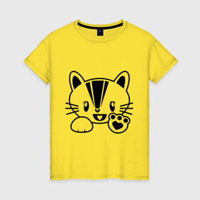 Женская футболка хлопок с принтом Киса в Белгороде, 100% хлопок | прямой крой, круглый вырез горловины, длина до линии бедер, слегка спущенное плечо | киса | котик | кошечка | лапки | милое создание | прикольные картинки