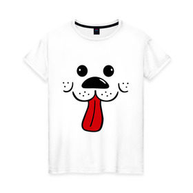 Женская футболка хлопок с принтом Радостный песик в Белгороде, 100% хлопок | прямой крой, круглый вырез горловины, длина до линии бедер, слегка спущенное плечо | пёсик | радостный песик | собака | язык