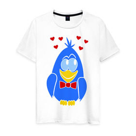 Мужская футболка хлопок с принтом Влюбленный голубь (парная) в Белгороде, 100% хлопок | прямой крой, круглый вырез горловины, длина до линии бедер, слегка спущенное плечо. | влюбленный голубок | влюбленный голубь (парная) | голубок | голубь | любовь | птичка | сердечки