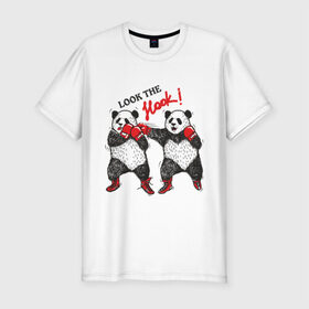 Мужская футболка премиум с принтом Look the Hook в Белгороде, 92% хлопок, 8% лайкра | приталенный силуэт, круглый вырез ворота, длина до линии бедра, короткий рукав | панда