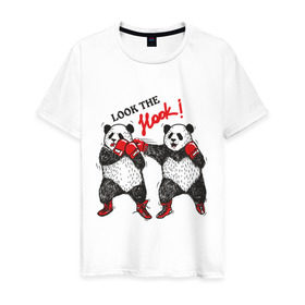 Мужская футболка хлопок с принтом Look the Hook в Белгороде, 100% хлопок | прямой крой, круглый вырез горловины, длина до линии бедер, слегка спущенное плечо. | Тематика изображения на принте: панда
