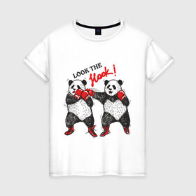Женская футболка хлопок с принтом Look the Hook в Белгороде, 100% хлопок | прямой крой, круглый вырез горловины, длина до линии бедер, слегка спущенное плечо | панда