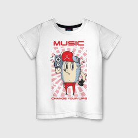 Детская футболка хлопок с принтом Music - Change for Life в Белгороде, 100% хлопок | круглый вырез горловины, полуприлегающий силуэт, длина до линии бедер | music | music   change for life | ежик | кепка | музыка | прикольный ежик