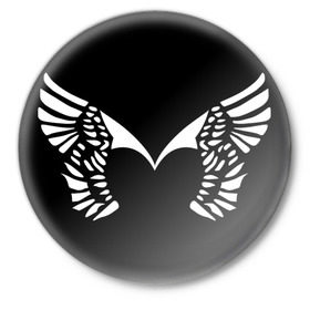 Значок с принтом Placebo logo в Белгороде,  металл | круглая форма, металлическая застежка в виде булавки | Тематика изображения на принте: placebo logo | белые крылья | крылья и сердце | музыка | сердца