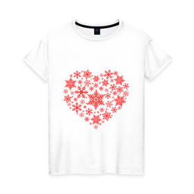 Женская футболка хлопок с принтом Снежное сердце в Белгороде, 100% хлопок | прямой крой, круглый вырез горловины, длина до линии бедер, слегка спущенное плечо | новый год | новый год 2014 | подарки | праздник | сердечко | снег | снежное сердце | холодное сердце