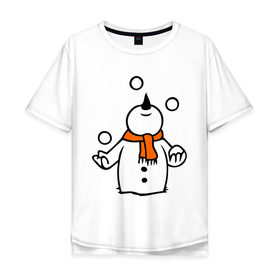 Мужская футболка хлопок Oversize с принтом Снеговик играет в снежки. в Белгороде, 100% хлопок | свободный крой, круглый ворот, “спинка” длиннее передней части | новый год | новый год 2014 | подарки | снег | снеговик | снеговик играет в снежки | снежки