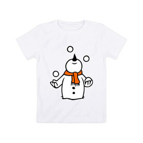 Детская футболка хлопок с принтом Снеговик играет в снежки. в Белгороде, 100% хлопок | круглый вырез горловины, полуприлегающий силуэт, длина до линии бедер | новый год | новый год 2014 | подарки | снег | снеговик | снеговик играет в снежки | снежки