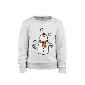 Детский свитшот хлопок с принтом Снеговик играет в снежки. в Белгороде, 100% хлопок | круглый вырез горловины, эластичные манжеты, пояс и воротник | новый год | новый год 2014 | подарки | снег | снеговик | снеговик играет в снежки | снежки