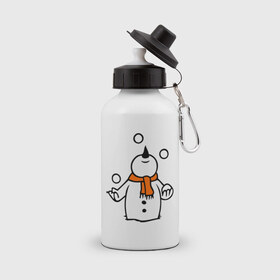 Бутылка спортивная с принтом Снеговик играет в снежки. в Белгороде, металл | емкость — 500 мл, в комплекте две пластиковые крышки и карабин для крепления | новый год | новый год 2014 | подарки | снег | снеговик | снеговик играет в снежки | снежки