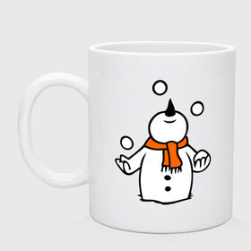 Кружка с принтом Снеговик играет в снежки. в Белгороде, керамика | объем — 330 мл, диаметр — 80 мм. Принт наносится на бока кружки, можно сделать два разных изображения | новый год | новый год 2014 | подарки | снег | снеговик | снеговик играет в снежки | снежки