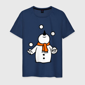 Мужская футболка хлопок с принтом Снеговик играет в снежки. в Белгороде, 100% хлопок | прямой крой, круглый вырез горловины, длина до линии бедер, слегка спущенное плечо. | новый год | новый год 2014 | подарки | снег | снеговик | снеговик играет в снежки | снежки