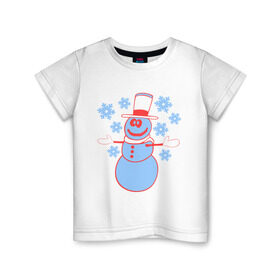 Детская футболка хлопок с принтом Снеговик в Белгороде, 100% хлопок | круглый вырез горловины, полуприлегающий силуэт, длина до линии бедер | 2014 | веселый снеговичек | зима | новый год | свет | снег | снеговик | снеговичек | снежинка