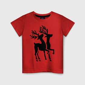 Детская футболка хлопок с принтом Новогодние олени. в Белгороде, 100% хлопок | круглый вырез горловины, полуприлегающий силуэт, длина до линии бедер | 2014 | новогодние олени | новый год | подарки | упряжка