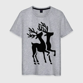 Мужская футболка хлопок с принтом Новогодние олени. в Белгороде, 100% хлопок | прямой крой, круглый вырез горловины, длина до линии бедер, слегка спущенное плечо. | 2014 | новогодние олени | новый год | подарки | упряжка