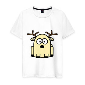 Мужская футболка хлопок с принтом Забавный олень в Белгороде, 100% хлопок | прямой крой, круглый вырез горловины, длина до линии бедер, слегка спущенное плечо. | новогодний подарок | олень | олень и снег | с новым годом | снег | снежинки