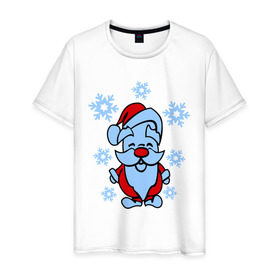 Мужская футболка хлопок с принтом Дед Мороз в снегу в Белгороде, 100% хлопок | прямой крой, круглый вырез горловины, длина до линии бедер, слегка спущенное плечо. | 2014 год | дед мороз и снегновый год | дедушка  мороз | новогодний подарок | с новым годом | санта | снег | снежинки