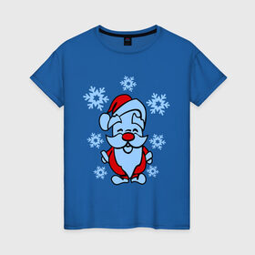 Женская футболка хлопок с принтом Дед Мороз в снегу в Белгороде, 100% хлопок | прямой крой, круглый вырез горловины, длина до линии бедер, слегка спущенное плечо | 2014 год | дед мороз и снегновый год | дедушка  мороз | новогодний подарок | с новым годом | санта | снег | снежинки