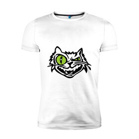 Мужская футболка премиум с принтом Свирепый кот в Белгороде, 92% хлопок, 8% лайкра | приталенный силуэт, круглый вырез ворота, длина до линии бедра, короткий рукав | глаза | зеленные глаза | зубы | кот | кот с зеленными глаза | котяра | кошачий глаз | свирепый кот