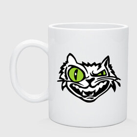 Кружка с принтом Свирепый кот в Белгороде, керамика | объем — 330 мл, диаметр — 80 мм. Принт наносится на бока кружки, можно сделать два разных изображения | глаза | зеленные глаза | зубы | кот | кот с зеленными глаза | котяра | кошачий глаз | свирепый кот