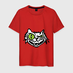Мужская футболка хлопок с принтом Свирепый кот в Белгороде, 100% хлопок | прямой крой, круглый вырез горловины, длина до линии бедер, слегка спущенное плечо. | глаза | зеленные глаза | зубы | кот | кот с зеленными глаза | котяра | кошачий глаз | свирепый кот