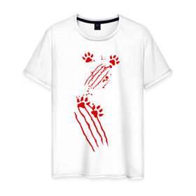 Мужская футболка хлопок с принтом Нападение кота в Белгороде, 100% хлопок | прямой крой, круглый вырез горловины, длина до линии бедер, слегка спущенное плечо. | злой кот | когти | кошки | лапки | лапы | нападение кота | прикольные картинки | царапины