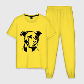 Мужская пижама хлопок с принтом Питбуль (Pitbull) в Белгороде, 100% хлопок | брюки и футболка прямого кроя, без карманов, на брюках мягкая резинка на поясе и по низу штанин
 | друг человека | животные | пес | питбуль (pitbull) | прикольные картинки | силуэт пса | собака