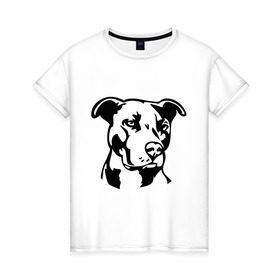 Женская футболка хлопок с принтом Питбуль (Pitbull) в Белгороде, 100% хлопок | прямой крой, круглый вырез горловины, длина до линии бедер, слегка спущенное плечо | друг человека | животные | пес | питбуль (pitbull) | прикольные картинки | силуэт пса | собака