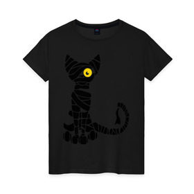 Женская футболка хлопок с принтом Кот мумия в Белгороде, 100% хлопок | прямой крой, круглый вырез горловины, длина до линии бедер, слегка спущенное плечо | богиня | египет | египетские кошки | кот мумия | кошечка | кошка | мумия