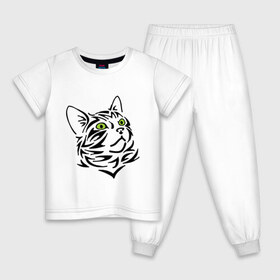 Детская пижама хлопок с принтом Узор - кот в Белгороде, 100% хлопок |  брюки и футболка прямого кроя, без карманов, на брюках мягкая резинка на поясе и по низу штанин
 | глаза | киска | кот с зеленными глазами | кошки | силуэт  кота | узор   кот
