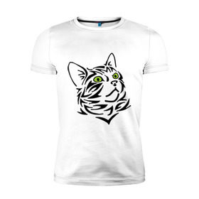 Мужская футболка премиум с принтом Узор - кот в Белгороде, 92% хлопок, 8% лайкра | приталенный силуэт, круглый вырез ворота, длина до линии бедра, короткий рукав | глаза | киска | кот с зеленными глазами | кошки | силуэт  кота | узор   кот