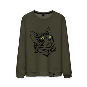 Мужской свитшот хлопок с принтом Узор - кот в Белгороде, 100% хлопок |  | Тематика изображения на принте: глаза | киска | кот с зеленными глазами | кошки | силуэт  кота | узор   кот