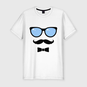 Мужская футболка премиум с принтом Смайл - хипстер в Белгороде, 92% хлопок, 8% лайкра | приталенный силуэт, круглый вырез ворота, длина до линии бедра, короткий рукав | бабочка