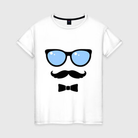 Женская футболка хлопок с принтом Смайл - хипстер в Белгороде, 100% хлопок | прямой крой, круглый вырез горловины, длина до линии бедер, слегка спущенное плечо | бабочка